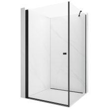 HD Nero "S" Black aszimmetrikus szögletes nyílóajtós zuhanykabin 6 mm vastag vízlepergető biztonsági üveggel, fekete elemekkel, 195 cm magas