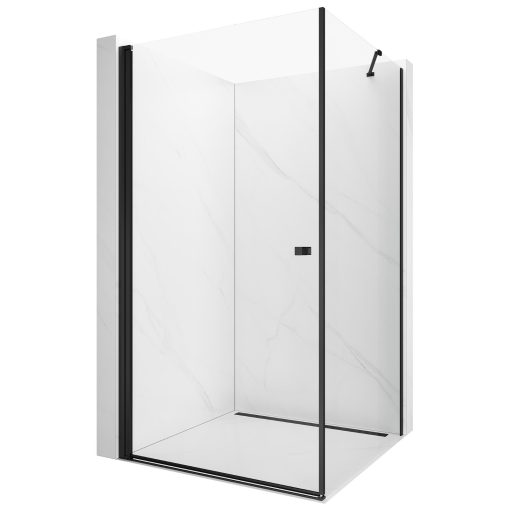 HD Nero "S" Black aszimmetrikus szögletes nyílóajtós zuhanykabin 6 mm vastag vízlepergető biztonsági üveggel, fekete elemekkel, 195 cm magas
