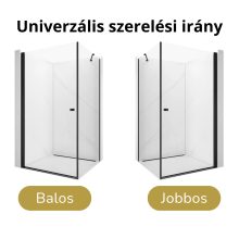 HD Nero "S" Black aszimmetrikus szögletes nyílóajtós zuhanykabin 6 mm vastag vízlepergető biztonsági üveggel, fekete elemekkel, 195 cm magas