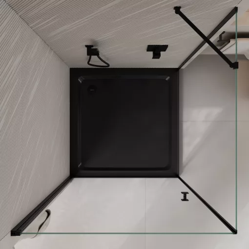 HD Nero "S" Black szögletes nyílóajtós zuhanykabin 6 mm vastag vízlepergető biztonsági üveggel, fekete elemekkel, 195 cm magas