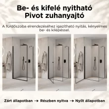 HD Nero "S" Black szögletes nyílóajtós zuhanykabin 6 mm vastag vízlepergető biztonsági üveggel, fekete elemekkel, 195 cm magas