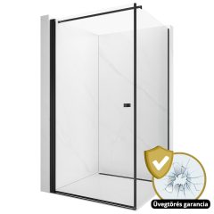  HD Nero "F" Black aszimmetrikus szögletes nyílóajtós zuhanykabin 6 mm vastag vízlepergető biztonsági üveggel, fekete elemekkel, 195 cm magas