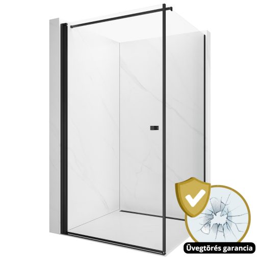 HD Nero "F" Black aszimmetrikus szögletes nyílóajtós zuhanykabin 6 mm vastag vízlepergető biztonsági üveggel, fekete elemekkel, 195 cm magas