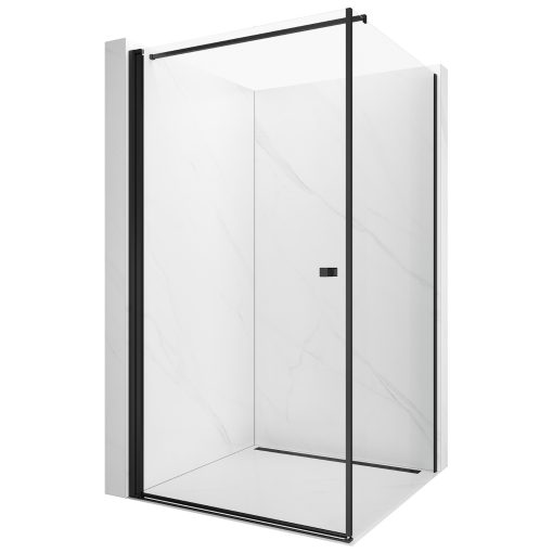 HD Nero "F" Black aszimmetrikus szögletes nyílóajtós zuhanykabin 6 mm vastag vízlepergető biztonsági üveggel, fekete elemekkel, 195 cm magas