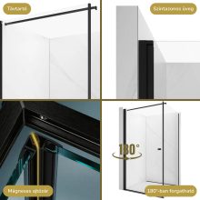 HD Nero "F" Black aszimmetrikus szögletes nyílóajtós zuhanykabin 6 mm vastag vízlepergető biztonsági üveggel, fekete elemekkel, 195 cm magas