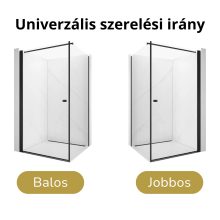 HD Nero "F" Black aszimmetrikus szögletes nyílóajtós zuhanykabin 6 mm vastag vízlepergető biztonsági üveggel, fekete elemekkel, 195 cm magas