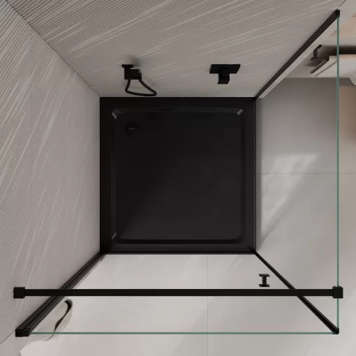 HD Nero "F" Black szögletes nyílóajtós zuhanykabin 6 mm vastag vízlepergető biztonsági üveggel, fekete elemekkel, 195 cm magas