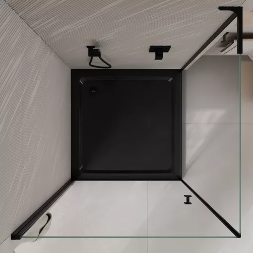 HD Nero "L" Black szögletes nyílóajtós zuhanykabin 6 mm vastag vízlepergető biztonsági üveggel, fekete elemekkel, 195 cm magas