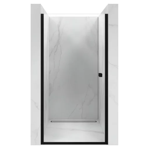 HD Nero Black 70/80/90/100 cm széles egyszárnyú nyíló króm zuhanyajtó 6 mm vastag vízlepergető biztonsági üveggel, fekete elemekkel, 195 cm magas