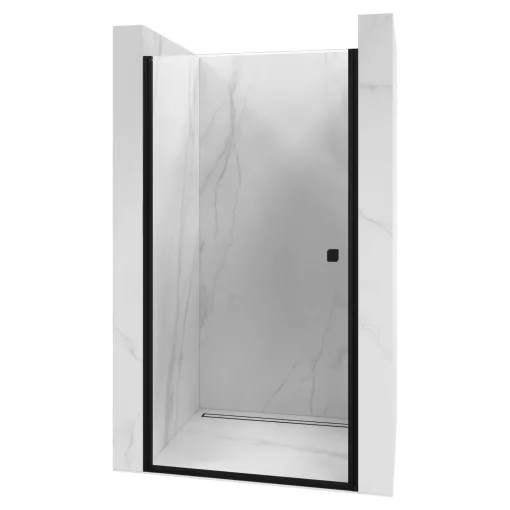HD Nero Black 70/80/90/100 cm széles egyszárnyú nyíló króm zuhanyajtó 6 mm vastag vízlepergető biztonsági üveggel, fekete elemekkel, 195 cm magas