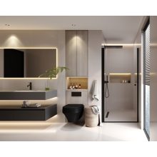 HD Nero Black 70/80/90/100 cm széles egyszárnyú nyíló króm zuhanyajtó 6 mm vastag vízlepergető biztonsági üveggel, fekete elemekkel, 195 cm magas