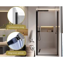 HD Nero Black 70/80/90/100 cm széles egyszárnyú nyíló króm zuhanyajtó 6 mm vastag vízlepergető biztonsági üveggel, fekete elemekkel, 195 cm magas