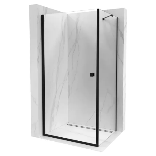 HD Nero "S" Black 70x110 aszimmetrikus szögletes nyílóajtós zuhanykabin 6 mm vastag vízlepergető biztonsági üveggel, fekete elemekkel, 195 cm magas