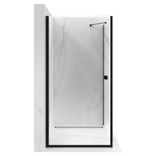 HD Nero "S" Black 70x110 aszimmetrikus szögletes nyílóajtós zuhanykabin 6 mm vastag vízlepergető biztonsági üveggel, fekete elemekkel, 195 cm magas