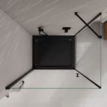 HD Nero "S" Black 70x110 aszimmetrikus szögletes nyílóajtós zuhanykabin 6 mm vastag vízlepergető biztonsági üveggel, fekete elemekkel, 195 cm magas