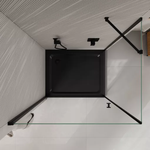 HD Nero "S" Black 70x110 aszimmetrikus szögletes nyílóajtós zuhanykabin 6 mm vastag vízlepergető biztonsági üveggel, fekete elemekkel, 195 cm magas