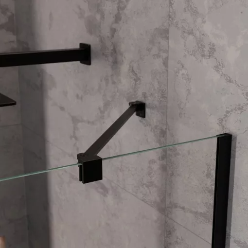 HD Nero "S" Black 70x110 aszimmetrikus szögletes nyílóajtós zuhanykabin 6 mm vastag vízlepergető biztonsági üveggel, fekete elemekkel, 195 cm magas