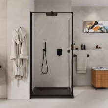 HD Nero "F" Black 70x120 aszimmetrikus szögletes nyílóajtós zuhanykabin 6 mm vastag vízlepergető biztonsági üveggel, fekete elemekkel, 195 cm magas