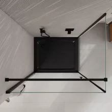 HD Nero "F" Black 70x120 aszimmetrikus szögletes nyílóajtós zuhanykabin 6 mm vastag vízlepergető biztonsági üveggel, fekete elemekkel, 195 cm magas