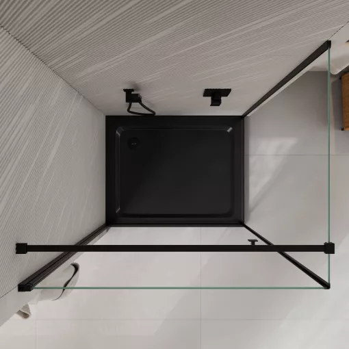 HD Nero "F" Black 70x120 aszimmetrikus szögletes nyílóajtós zuhanykabin 6 mm vastag vízlepergető biztonsági üveggel, fekete elemekkel, 195 cm magas