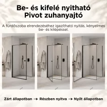 HD Nero "F" Black 70x120 aszimmetrikus szögletes nyílóajtós zuhanykabin 6 mm vastag vízlepergető biztonsági üveggel, fekete elemekkel, 195 cm magas