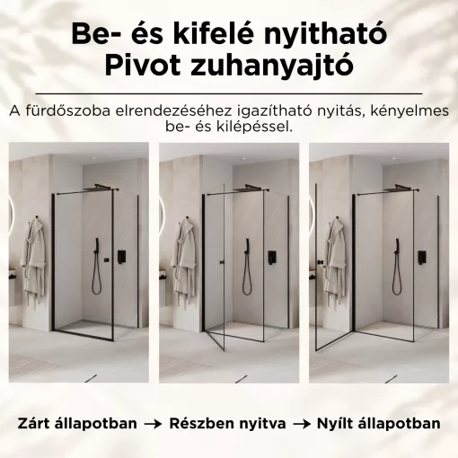 HD Nero "F" Black 70x120 aszimmetrikus szögletes nyílóajtós zuhanykabin 6 mm vastag vízlepergető biztonsági üveggel, fekete elemekkel, 195 cm magas