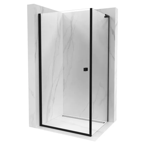 HD Nero "L" Black 70x110 aszimmetrikus szögletes nyílóajtós zuhanykabin 6 mm vastag vízlepergető biztonsági üveggel, fekete elemekkel, 195 cm magas