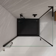 HD Nero "L" Black 70x110 aszimmetrikus szögletes nyílóajtós zuhanykabin 6 mm vastag vízlepergető biztonsági üveggel, fekete elemekkel, 195 cm magas
