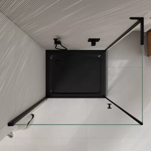 HD Nero "L" Black 70x110 aszimmetrikus szögletes nyílóajtós zuhanykabin 6 mm vastag vízlepergető biztonsági üveggel, fekete elemekkel, 195 cm magas