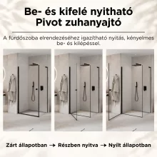 HD Nero "L" Black 70x110 aszimmetrikus szögletes nyílóajtós zuhanykabin 6 mm vastag vízlepergető biztonsági üveggel, fekete elemekkel, 195 cm magas