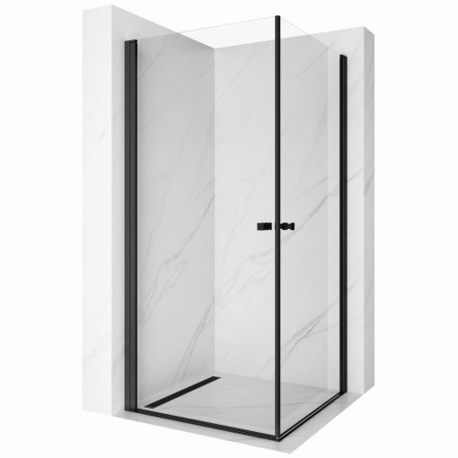 HD Nero Duo Black 100x70 aszimmetrikus szögletes nyílóajtós zuhanykabin 6 mm vastag vízlepergető biztonsági üveggel, fekete elemekkel, 195 cm magas