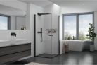 HD Nero Duo Black 100x100 szögletes nyílóajtós zuhanykabin 6 mm vastag vízlepergető biztonsági üveggel, fekete elemekkel, 195 cm magas
