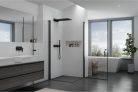 HD Nero Duo Black 100x100 szögletes nyílóajtós zuhanykabin 6 mm vastag vízlepergető biztonsági üveggel, fekete elemekkel, 195 cm magas