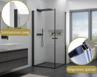 HD Nero Duo Black 100x100 szögletes nyílóajtós zuhanykabin 6 mm vastag vízlepergető biztonsági üveggel, fekete elemekkel, 195 cm magas