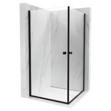 HD Nero Duo Black aszimmetrikus szögletes nyílóajtós zuhanykabin 6 mm vastag vízlepergető biztonsági üveggel, fekete elemekkel, 195 cm magas