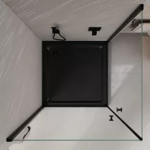 HD Nero Duo Black aszimmetrikus szögletes nyílóajtós zuhanykabin 6 mm vastag vízlepergető biztonsági üveggel, fekete elemekkel, 195 cm magas