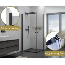 HD Nero Duo Black aszimmetrikus szögletes nyílóajtós zuhanykabin 6 mm vastag vízlepergető biztonsági üveggel, fekete elemekkel, 195 cm magas