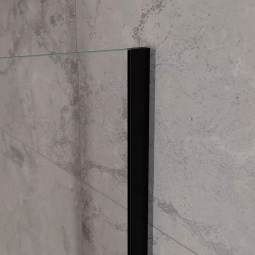 HD Nero Duo Black aszimmetrikus szögletes nyílóajtós zuhanykabin 6 mm vastag vízlepergető biztonsági üveggel, fekete elemekkel, 195 cm magas