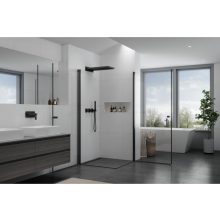 HD Nero Duo Black 80x70 aszimmetrikus szögletes nyílóajtós zuhanykabin 6 mm vastag vízlepergető biztonsági üveggel, fekete elemekkel, 195 cm magas
