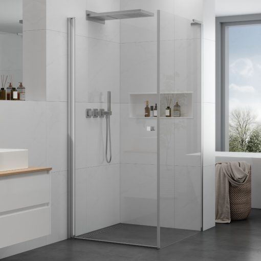 HD Nero "L" 100x110 aszimmetrikus szögletes nyílóajtós zuhanykabin 6 mm vastag vízlepergető biztonsági üveggel, krómozott elemekkel, 195 cm magas