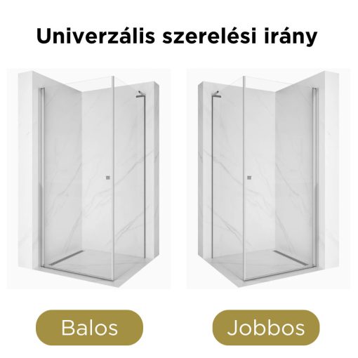 HD Nero "L" 100x110 aszimmetrikus szögletes nyílóajtós zuhanykabin 6 mm vastag vízlepergető biztonsági üveggel, krómozott elemekkel, 195 cm magas