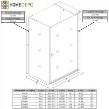 HD Nero "L" 100x110 aszimmetrikus szögletes nyílóajtós zuhanykabin 6 mm vastag vízlepergető biztonsági üveggel, krómozott elemekkel, 195 cm magas