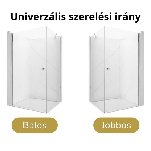 HD Nero "S" szögletes nyílóajtós zuhanykabin 6 mm vastag vízlepergető biztonsági üveggel, krómozott elemekkel, 195 cm magas