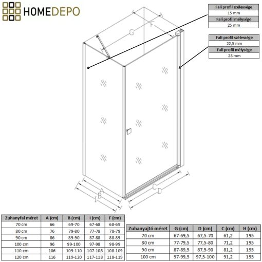 HD Nero "S" szögletes nyílóajtós zuhanykabin 6 mm vastag vízlepergető biztonsági üveggel, krómozott elemekkel, 195 cm magas