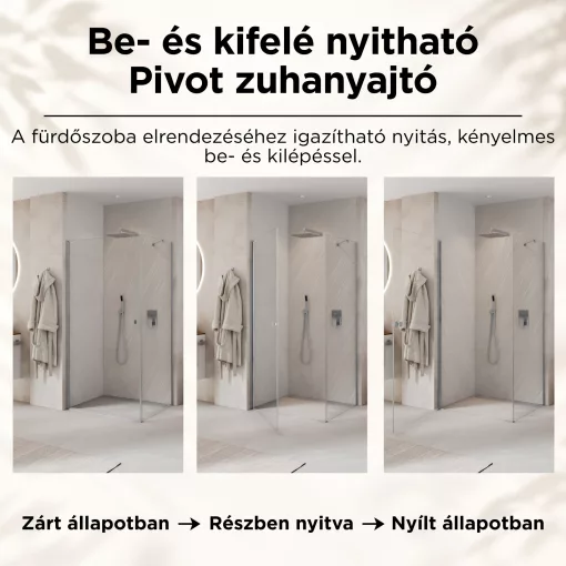 HD Nero "S" szögletes nyílóajtós zuhanykabin 6 mm vastag vízlepergető biztonsági üveggel, krómozott elemekkel, 195 cm magas