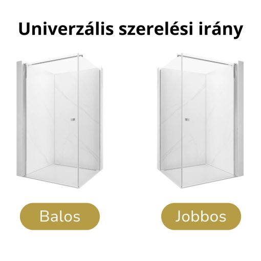 HD Nero "F" szögletes nyílóajtós zuhanykabin 6 mm vastag vízlepergető biztonsági üveggel, krómozott elemekkel, 195 cm magas