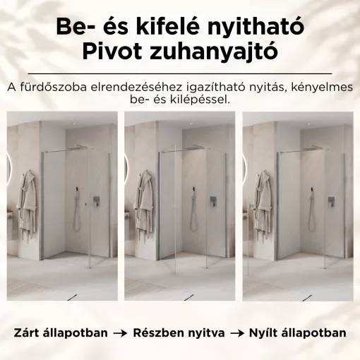 HD Nero "F" szögletes nyílóajtós zuhanykabin 6 mm vastag vízlepergető biztonsági üveggel, krómozott elemekkel, 195 cm magas