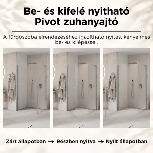 HD Nero "L" szögletes nyílóajtós zuhanykabin 6 mm vastag vízlepergető biztonsági üveggel, krómozott elemekkel, 195 cm magas