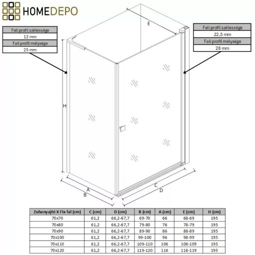 HD Nero "L" szögletes nyílóajtós zuhanykabin 6 mm vastag vízlepergető biztonsági üveggel, krómozott elemekkel, 195 cm magas
