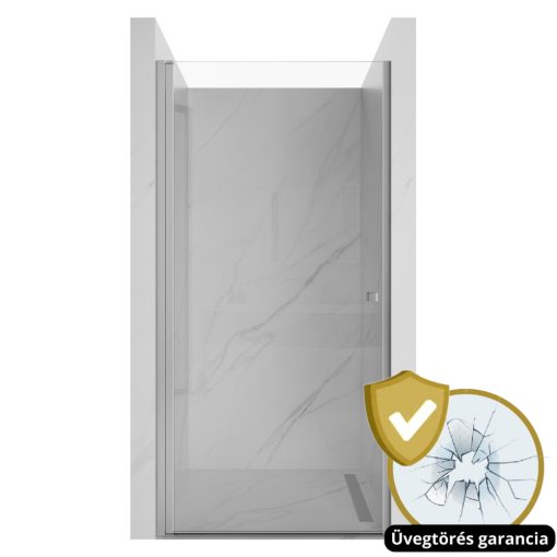 HD Nero 70/80/90/100 cm széles egyszárnyú nyíló króm zuhanyajtó 6 mm vastag vízlepergető biztonsági üveggel, krómozott elemekkel, 195 cm magas